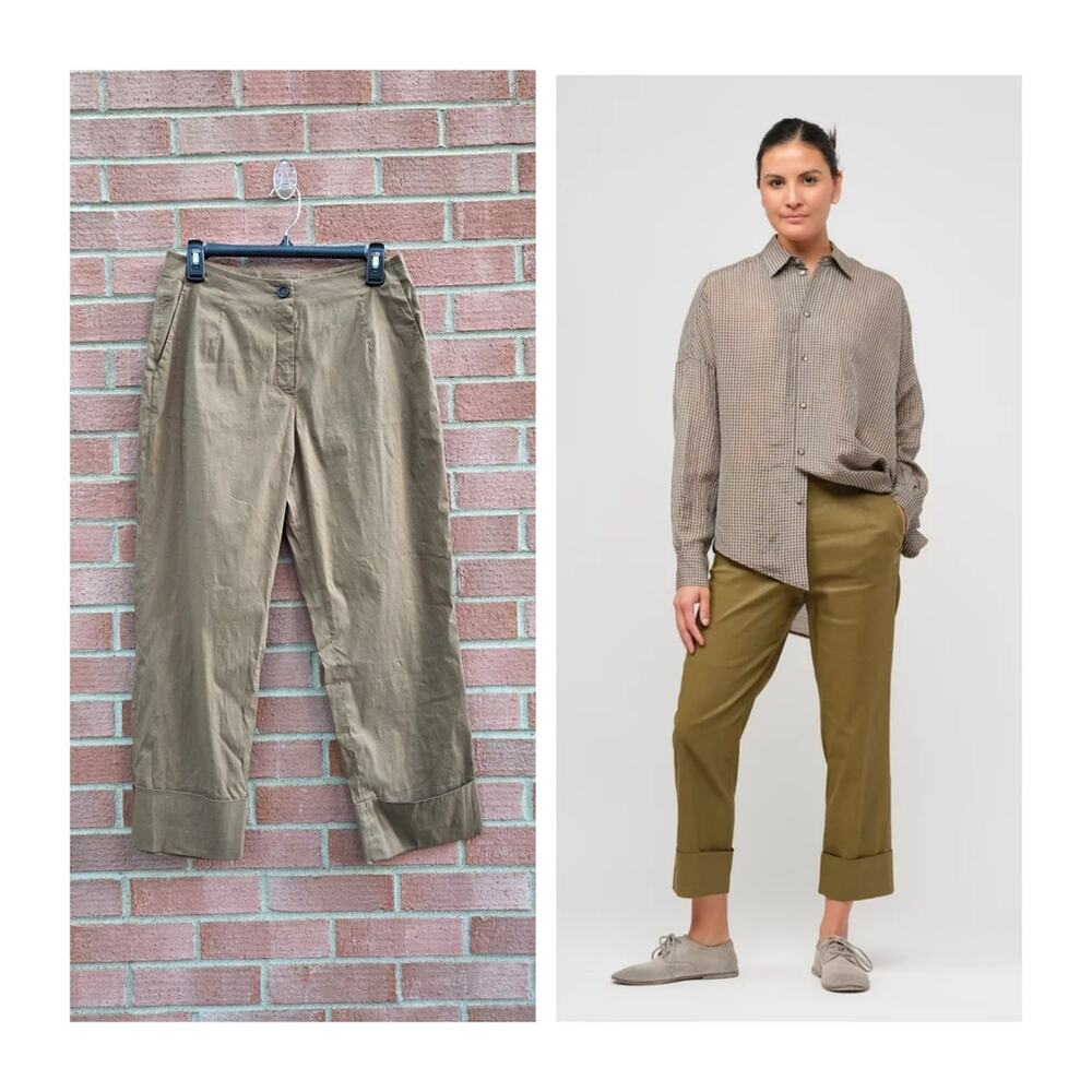 Peter O. Mahler Linen Stretch Turnup Pants in Dark Camel Brown Size 2 Medium